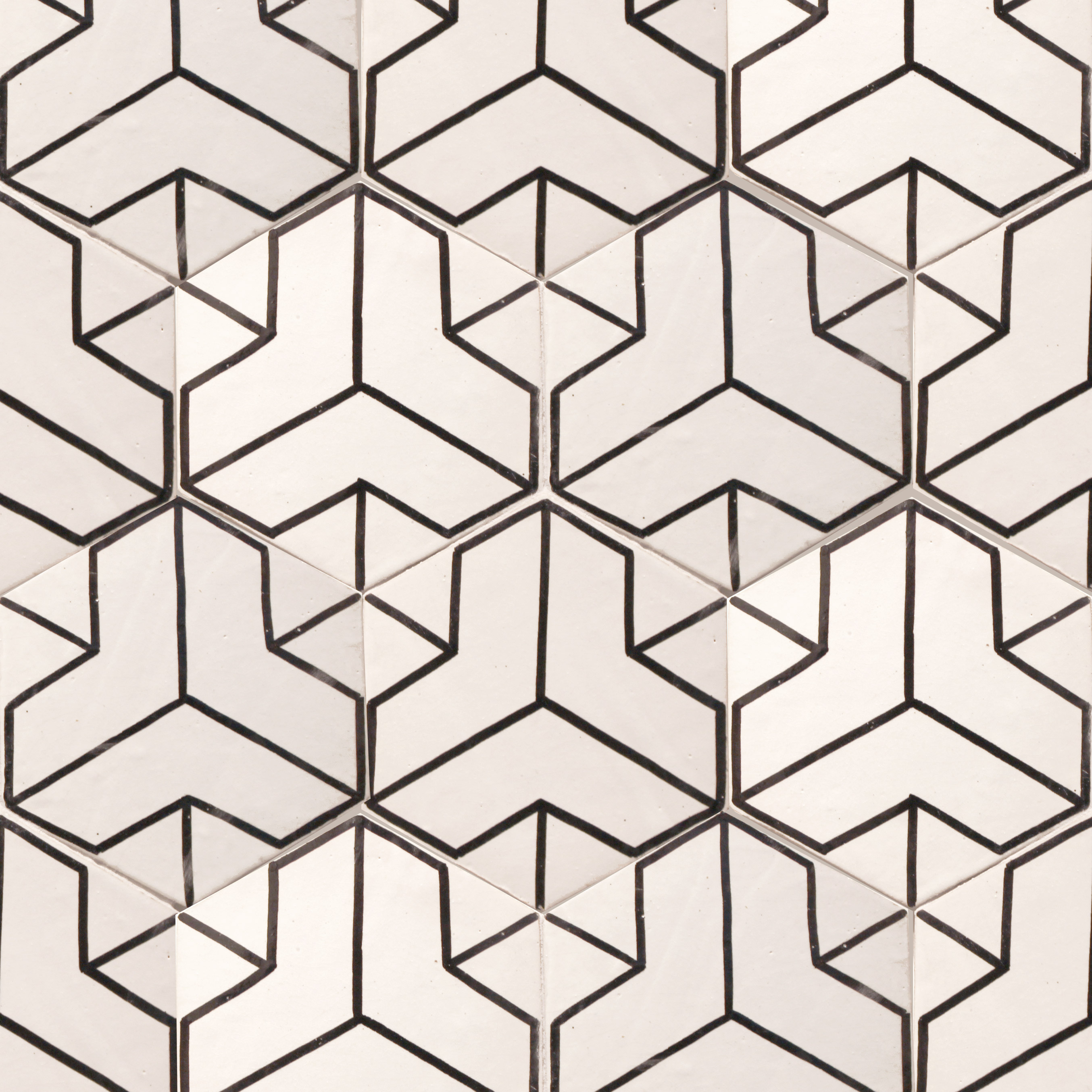 Mosaic House Moroccan tile HPC_Geo A L 1 White  solid hand painted 